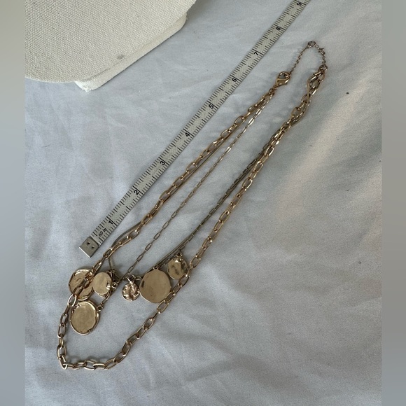 Goldtone faux coin triple strand necklace - Picture 4 of 5